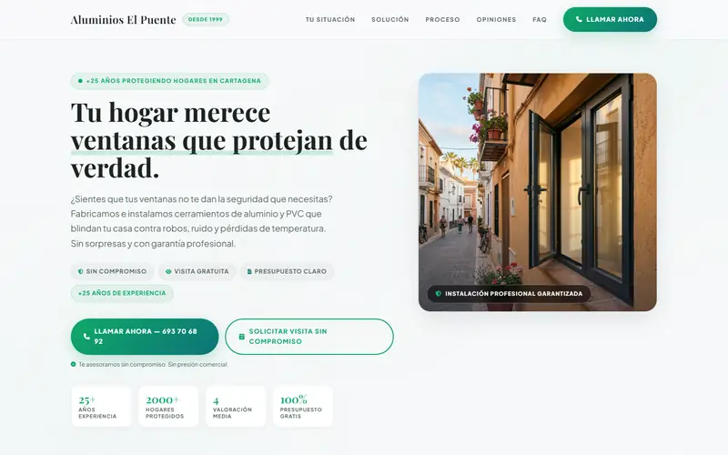 Captura de la web de Aluminios El Puente, carpintería de aluminio · cartagena