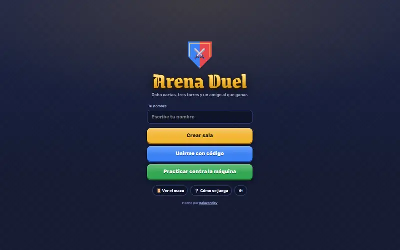 Captura de la web de Arena Duel, juego web · proyecto personal