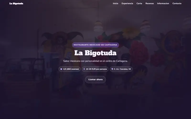 Captura de la web de La Bigotuda, restaurante · cartagena