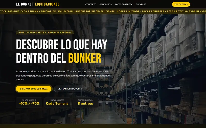 Captura de la web de Bunker Liquidaciones, retail · liquidaciones