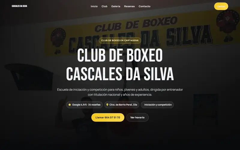 Captura de la web de Cascales Da Silva, club de boxeo · cartagena