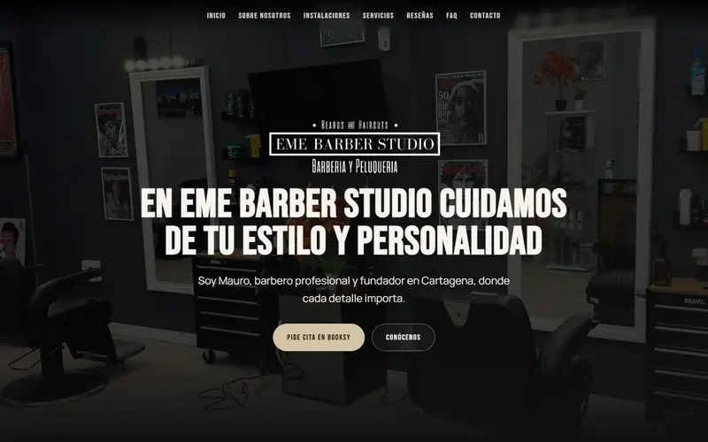 Captura de la web de EME Barber Studio, barbería · cartagena