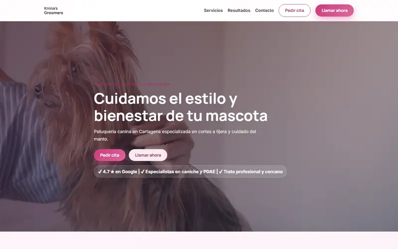 Captura de la web de Knina's Groomers, peluquería canina · cartagena