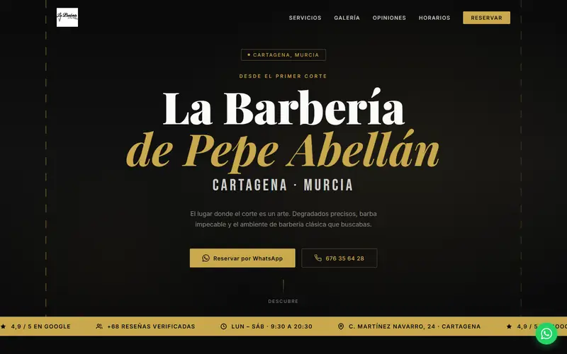 Captura de la web de La Barbería de Pepe Abellán, barbería · cartagena