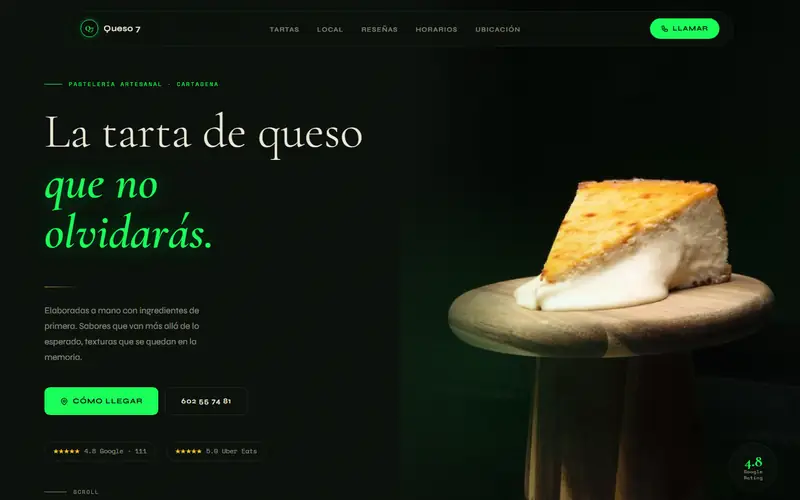 Captura de la web de Queso 7, pastelería · cartagena