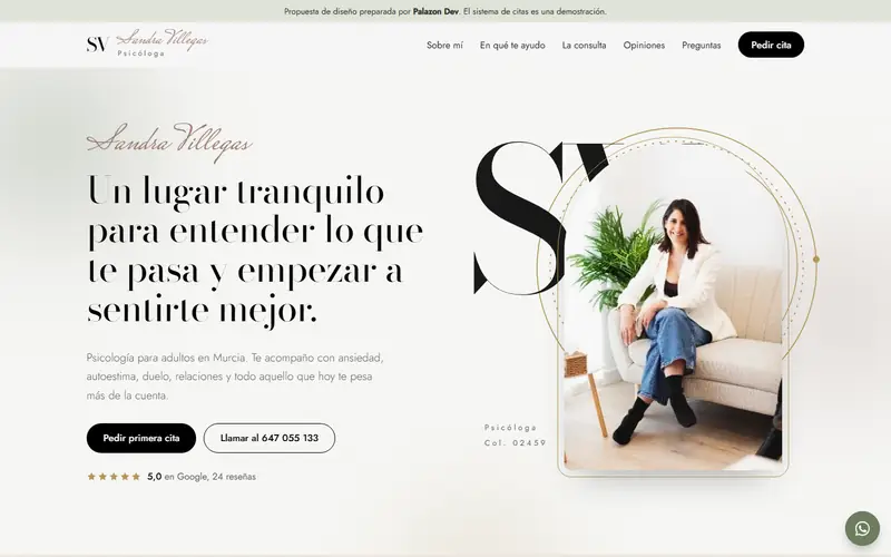 Captura de la web de Sandra Villegas, psicología · murcia