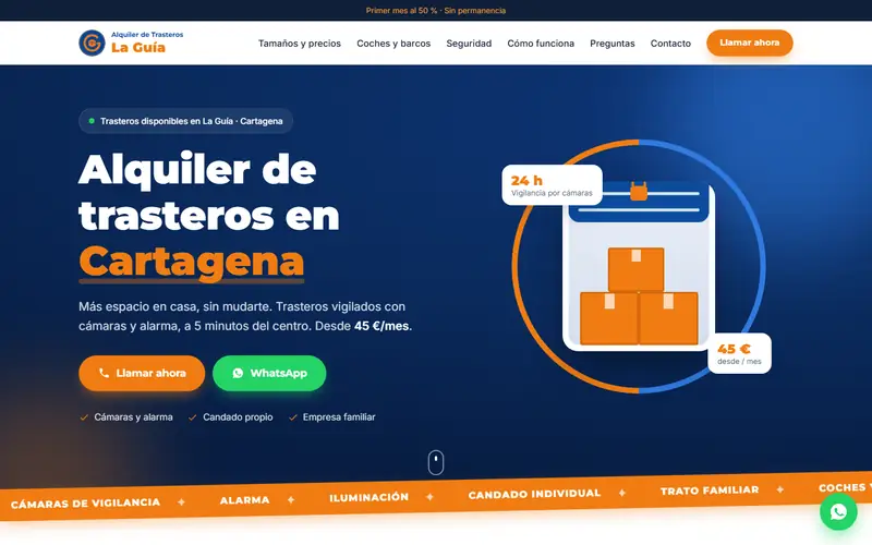 Captura de la web de Trasteros La Guía, alquiler · cartagena