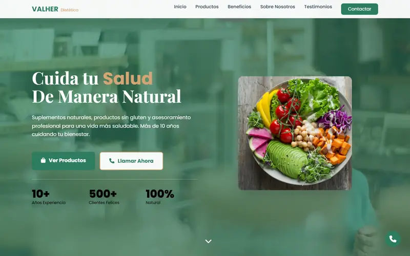Captura de la web de Dietética Valher, herbolario · salud